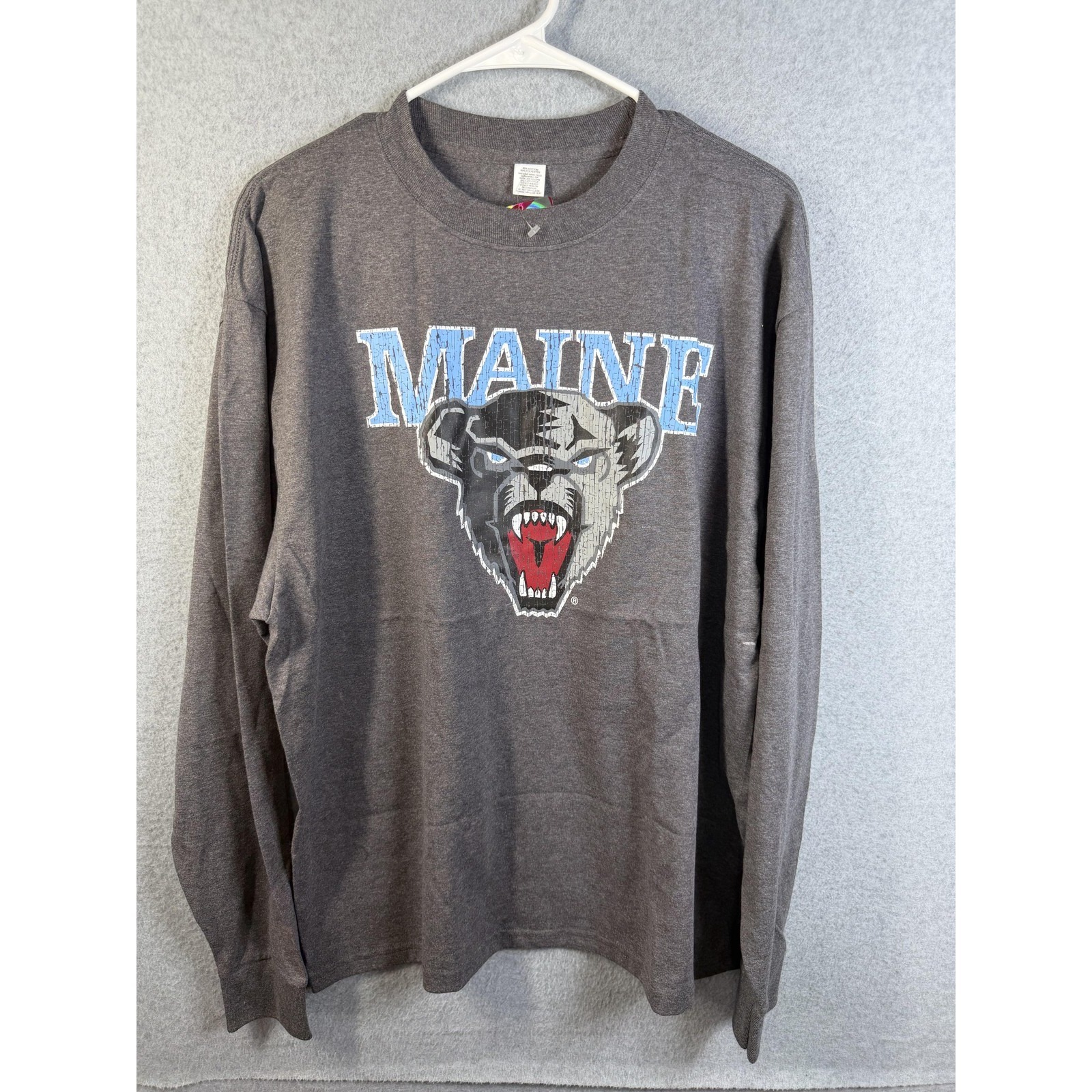 Maine Black Bears Shirt Long Sleeve Mens Large Gray Ncaa College Hockey Mascot